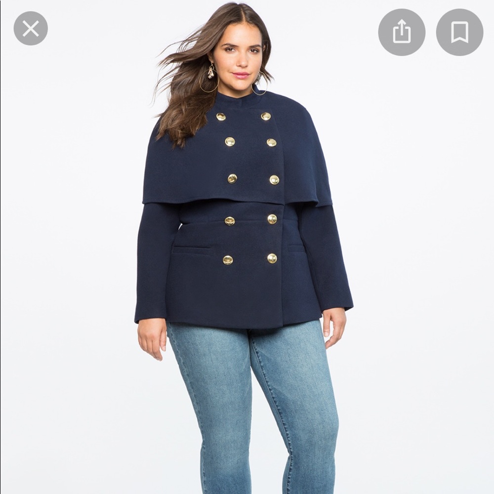 Eloquii Navy peplum cape coat
